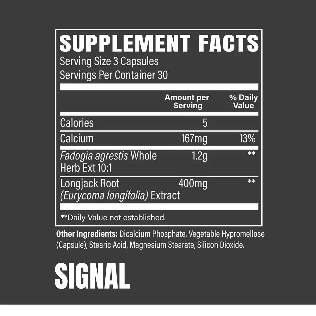 RAW CBUM SIGNAL Supplement Facts – Inhaltsstoffe mit Fadogia, Tongkat Ali und Calcium pro Portion